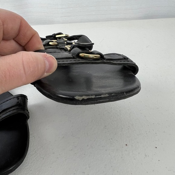 Franco Sarto Strappy Sandals Womens 10M Black‎ Leather Flat Heel Buckle Vacation - Picture 3 of 16